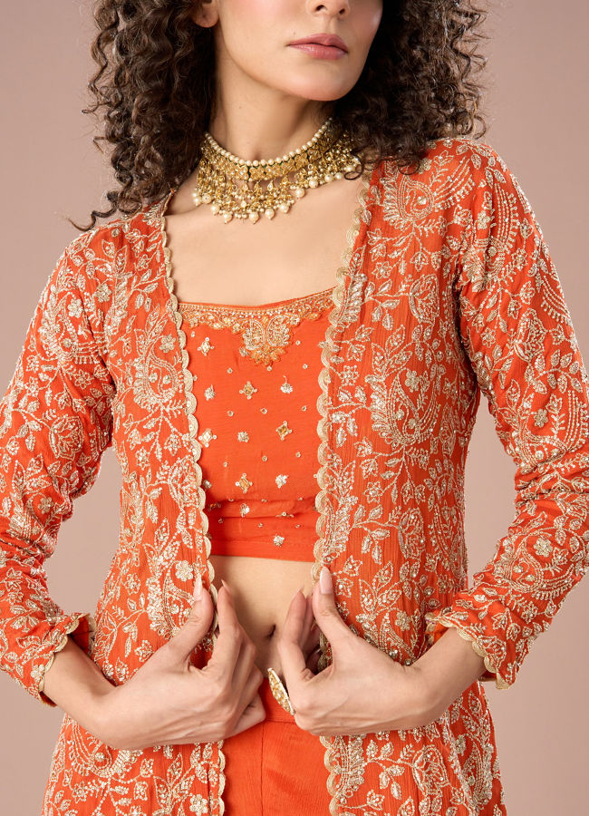Mohey Women Orange Chinon exuberance Indo Western
