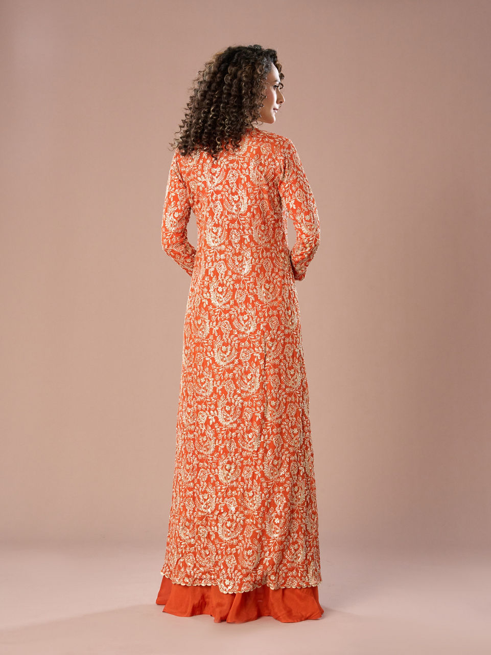 Mohey Women Orange Chinon exuberance Indo Western