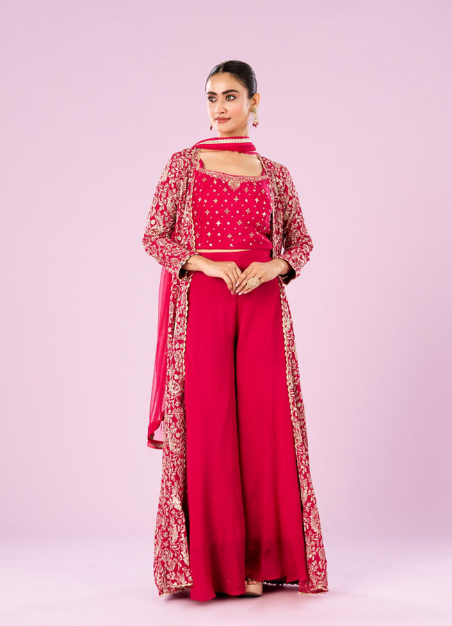 Mohey Women Lush Pink Chinon Indo Western