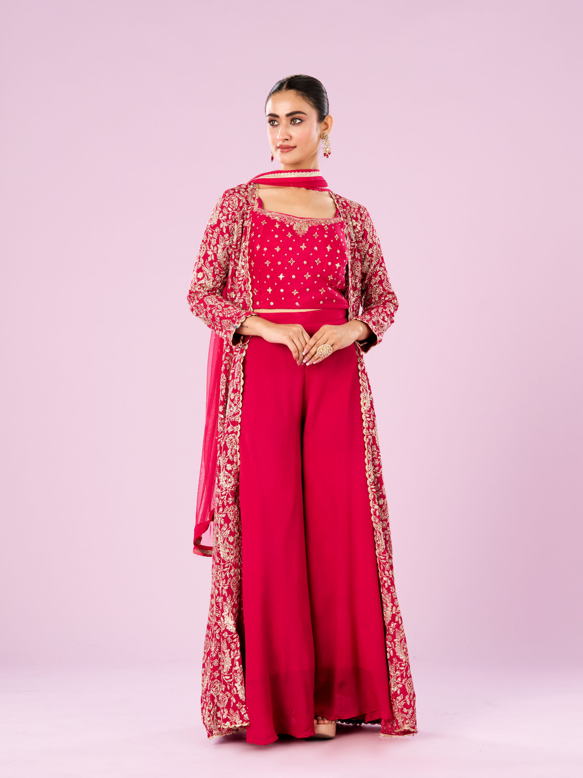 Mohey Women Lush Pink Chinon Indo Western