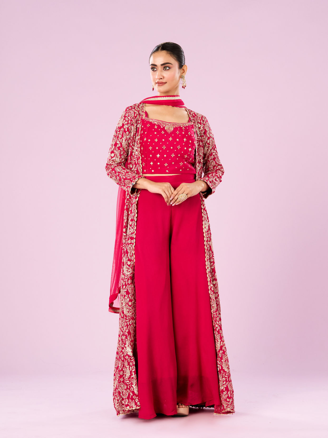 Mohey Women Lush Pink Chinon Indo Western