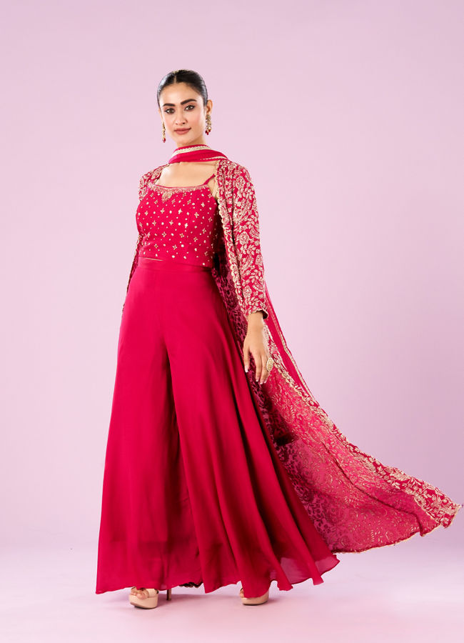 Mohey Women Lush Pink Chinon Indo Western
