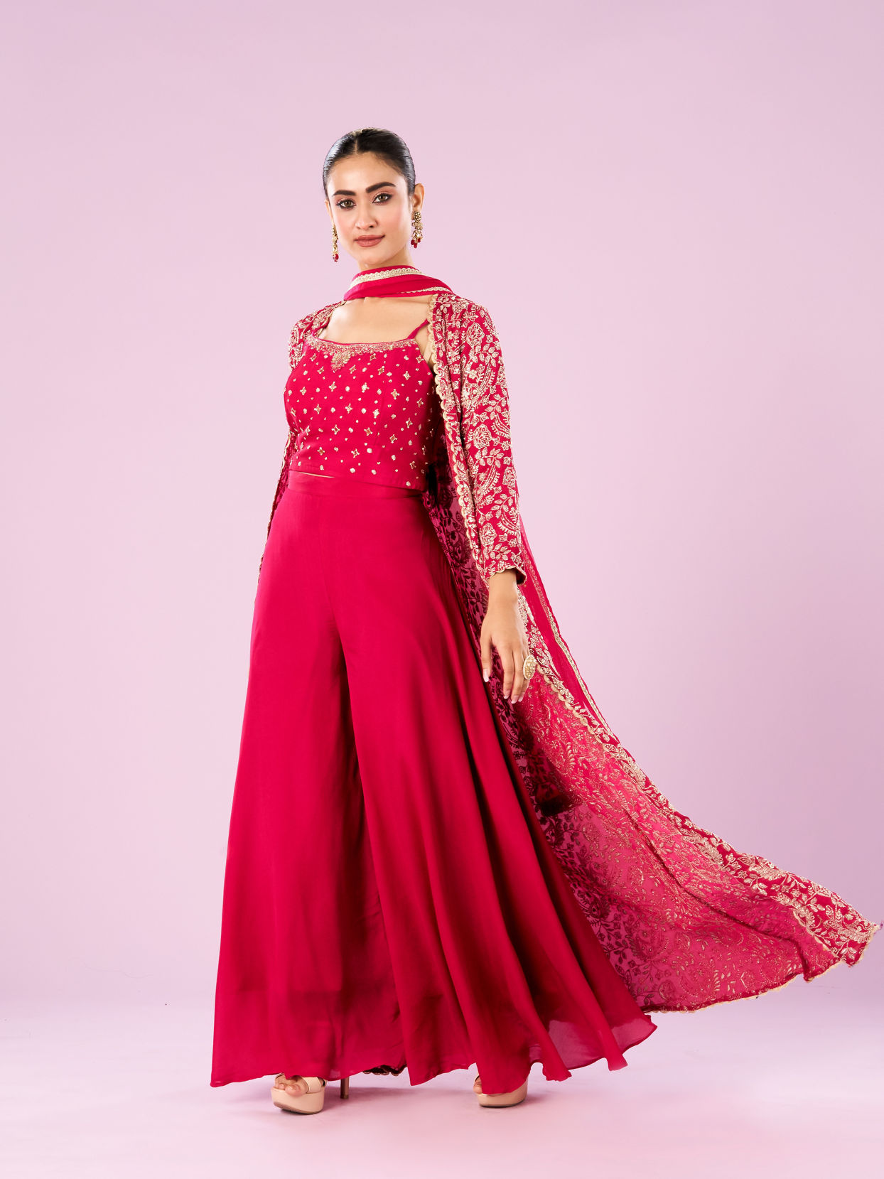 Mohey Women Lush Pink Chinon Indo Western