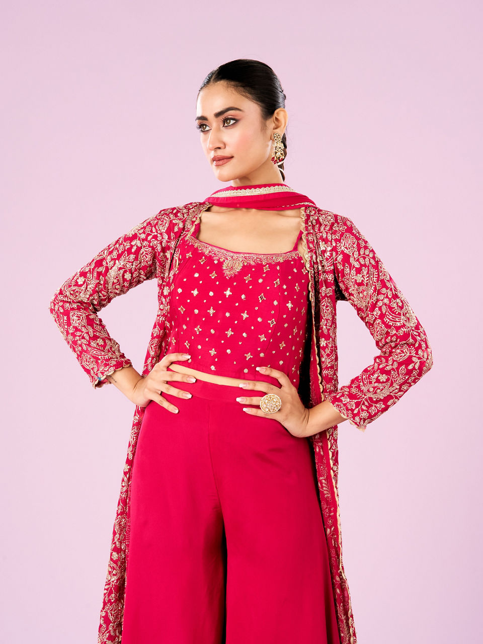 Mohey Women Lush Pink Chinon Indo Western