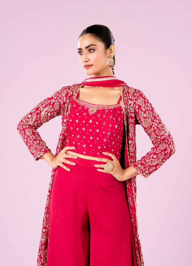 Mohey Women Lush Pink Chinon Indo Western