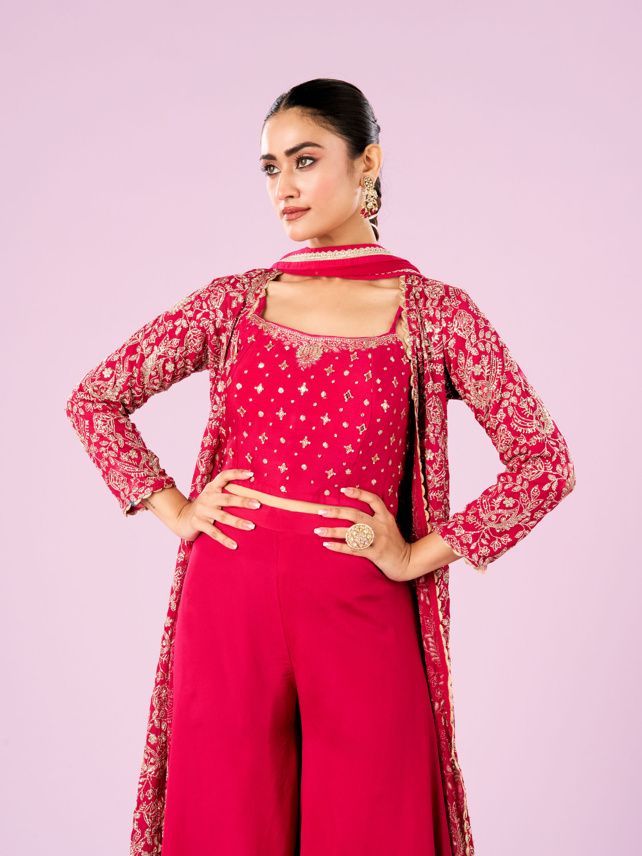 Mohey Women Lush Pink Chinon Indo Western