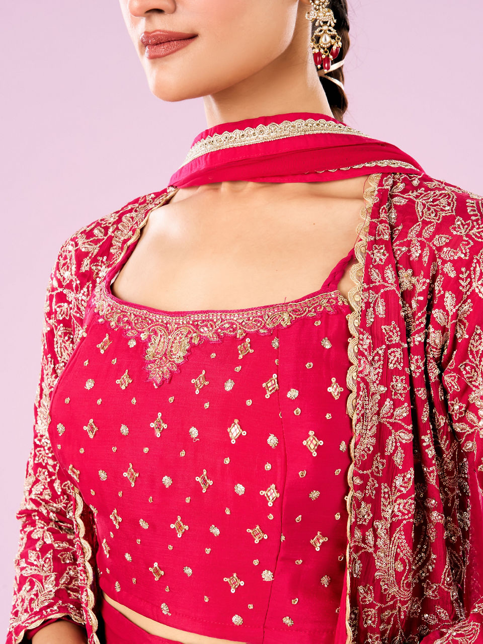 Mohey Women Lush Pink Chinon Indo Western