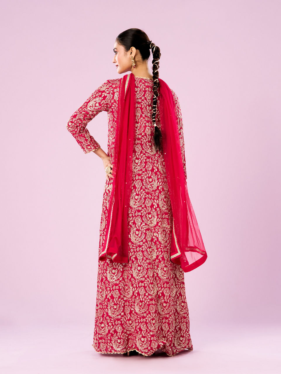 Mohey Women Lush Pink Chinon Indo Western