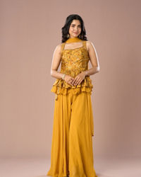 Mohey Women Mustard Georgette Palazzo Suit