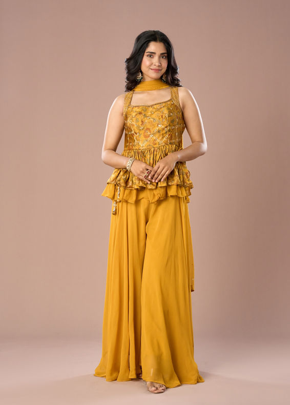 Mohey Women Mustard Georgette Palazzo Suit