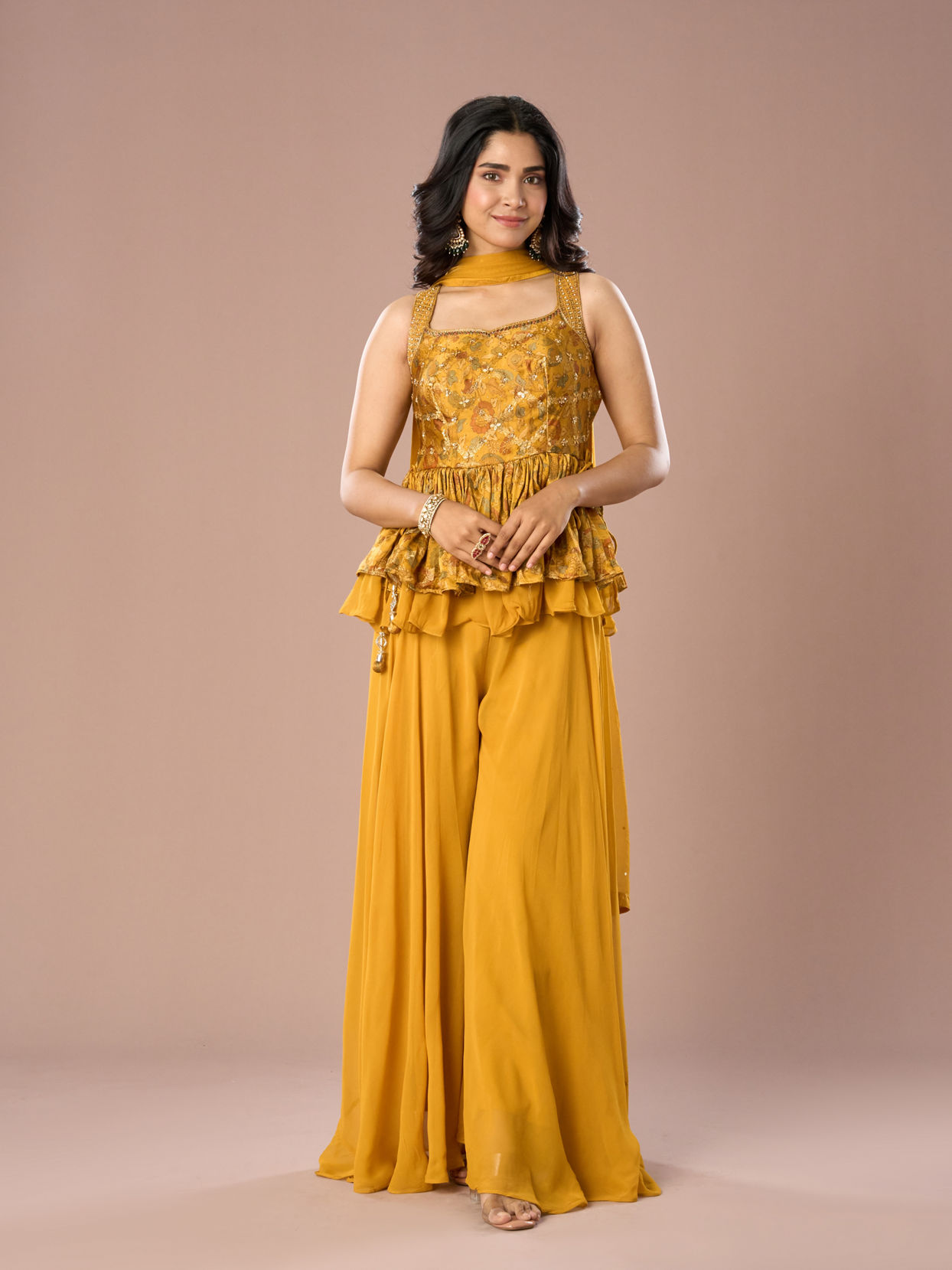 Mohey Women Mustard Georgette Palazzo Suit