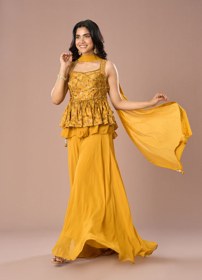 Mohey Women Mustard Georgette Palazzo Suit