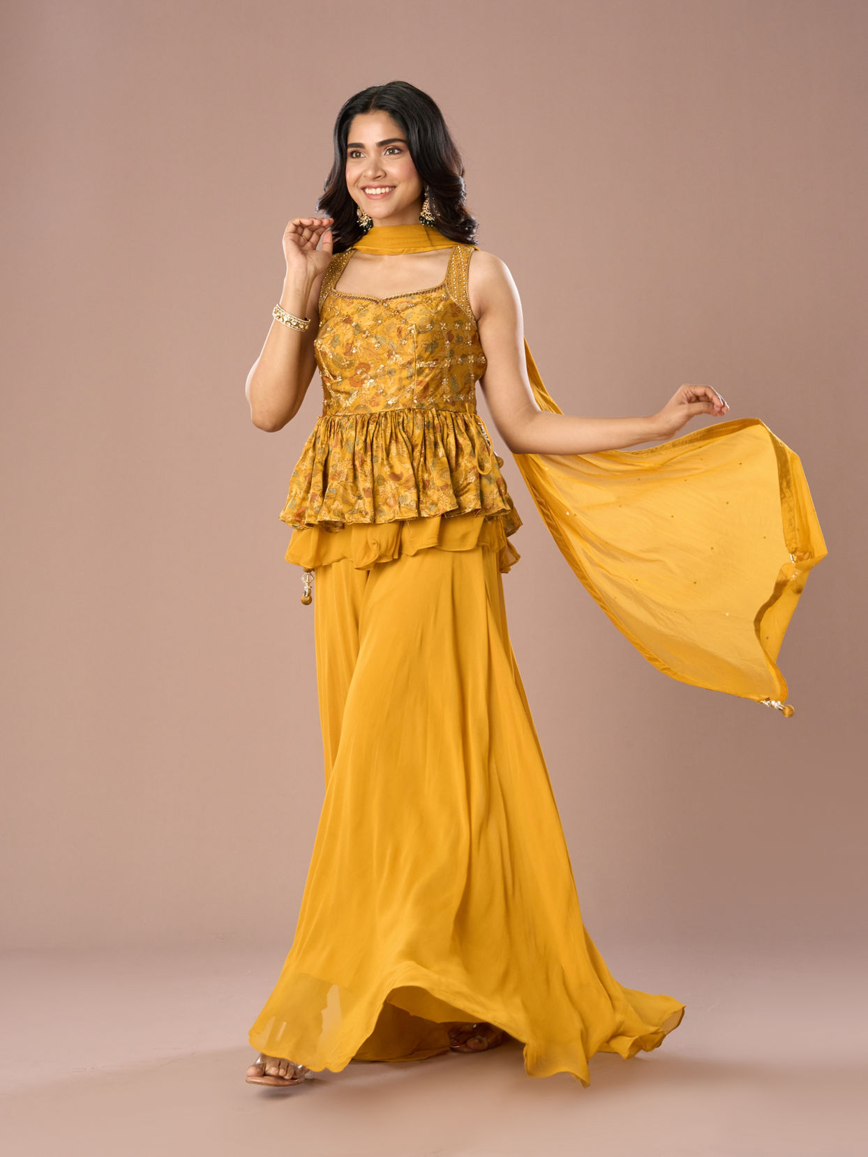 Mohey Women Mustard Georgette Palazzo Suit