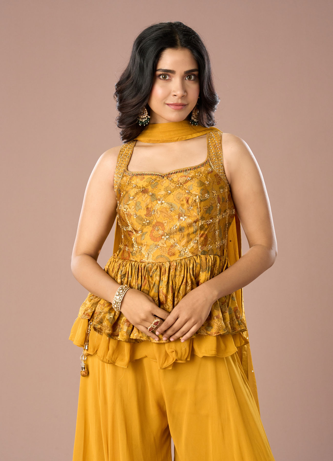 Mohey Women Mustard Georgette Palazzo Suit