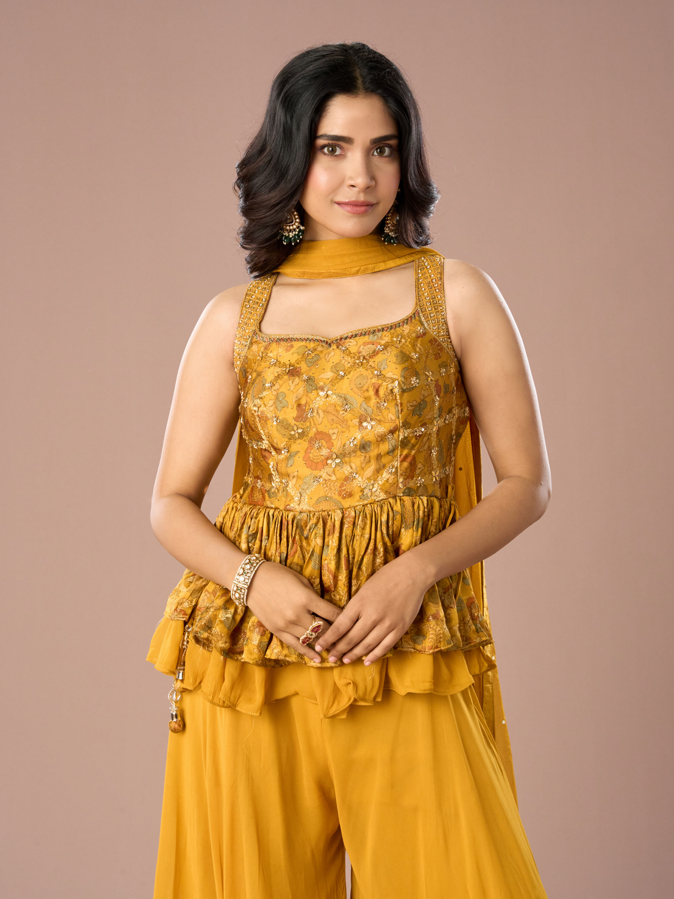 Mohey Women Mustard Georgette Palazzo Suit