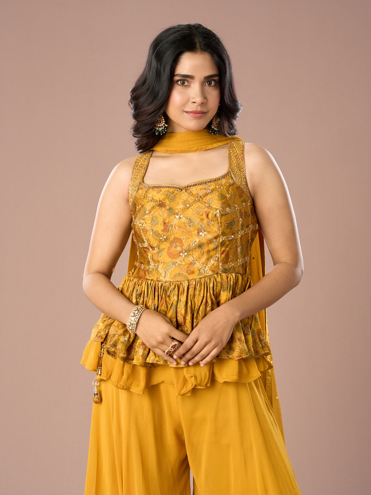 Mohey Women Mustard Georgette Palazzo Suit