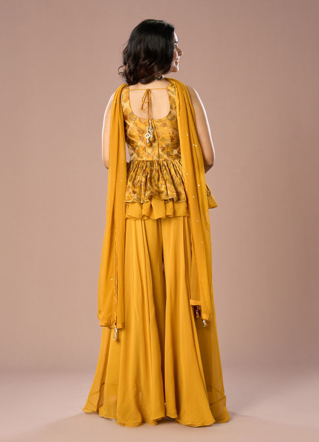Mohey Women Mustard Georgette Palazzo Suit