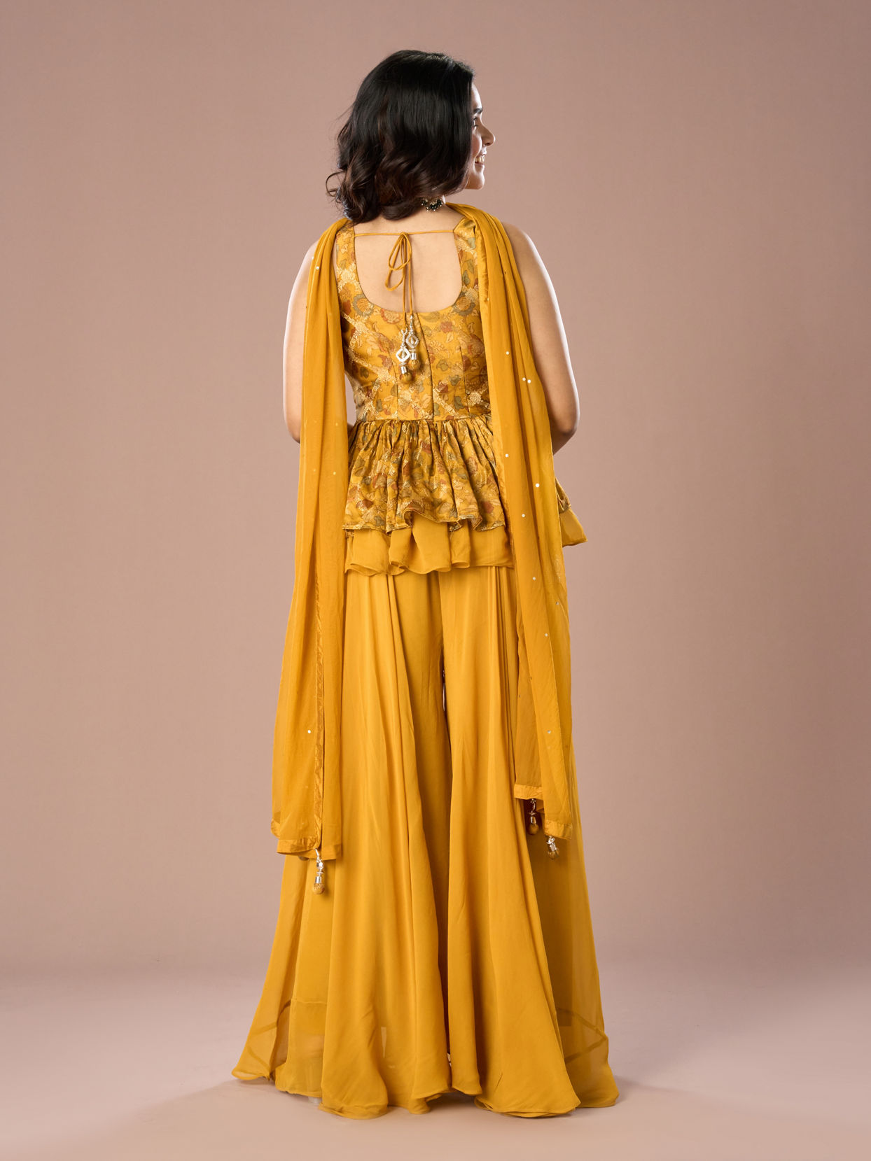 Mohey Women Mustard Georgette Palazzo Suit