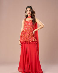Mohey Women Radiant Red Palazzo Suit