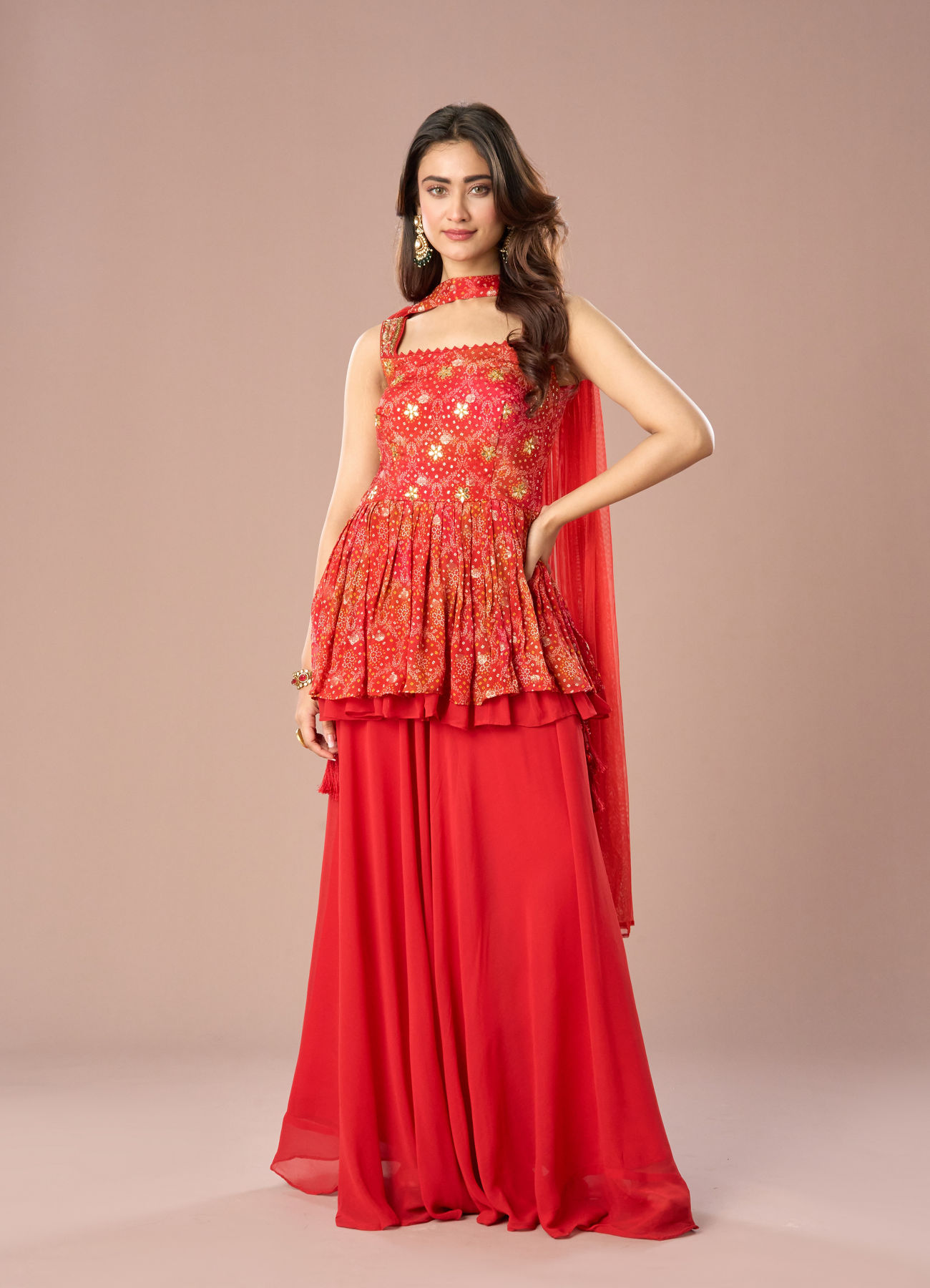 Mohey Women Radiant Red Palazzo Suit