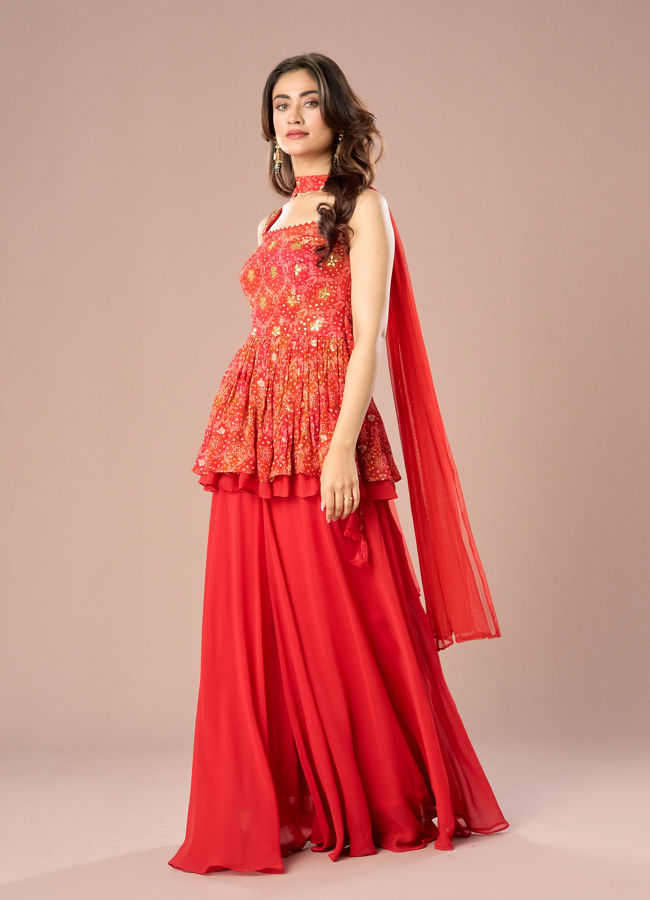 Mohey Women Radiant Red Palazzo Suit