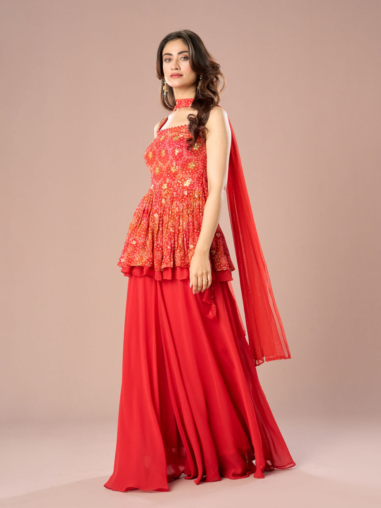 Mohey Women Radiant Red Palazzo Suit