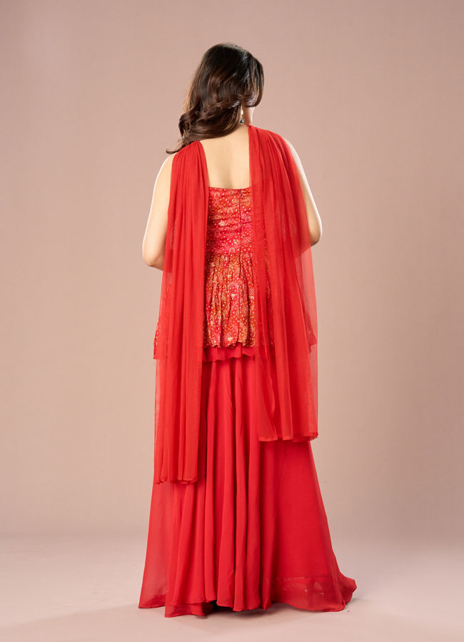 Mohey Women Radiant Red Palazzo Suit