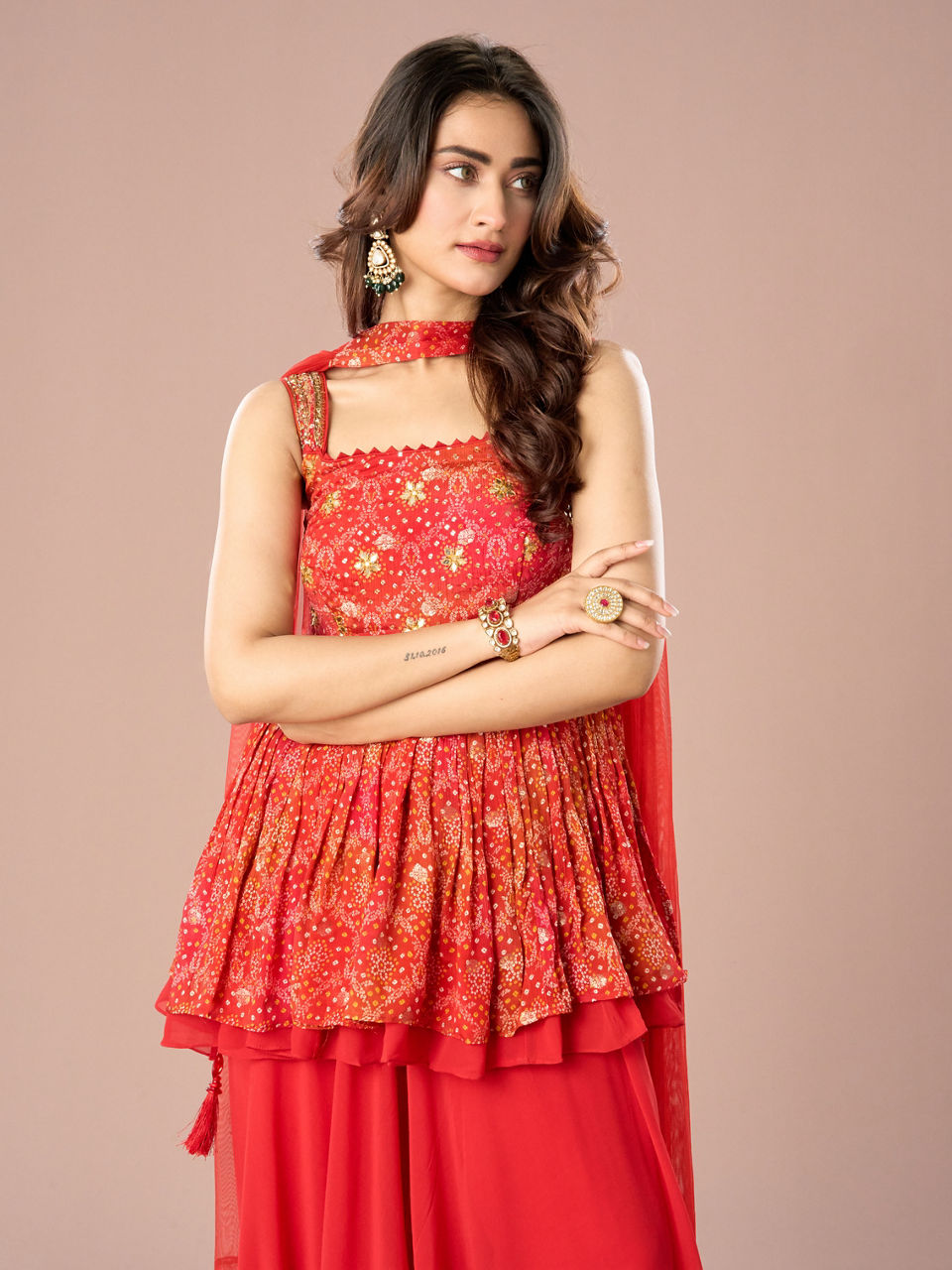 Mohey Women Radiant Red Palazzo Suit