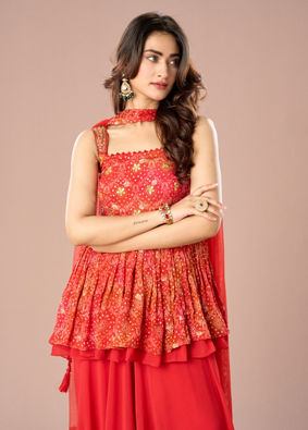 Mohey Women Radiant Red Palazzo Suit