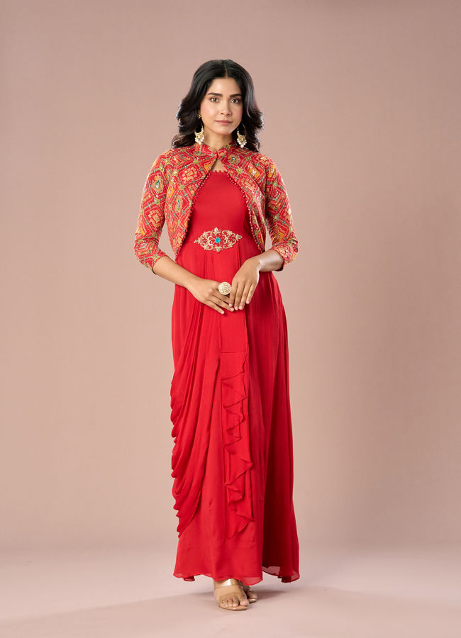 Mohey Women Regal Red Indo Western Ensemble