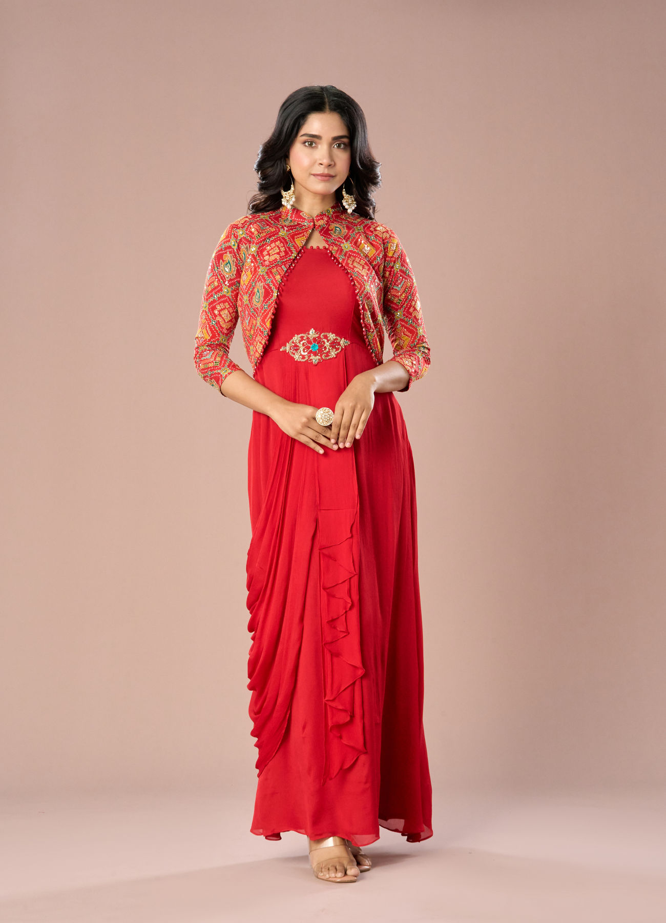 Mohey Women Regal Red Indo Western Ensemble