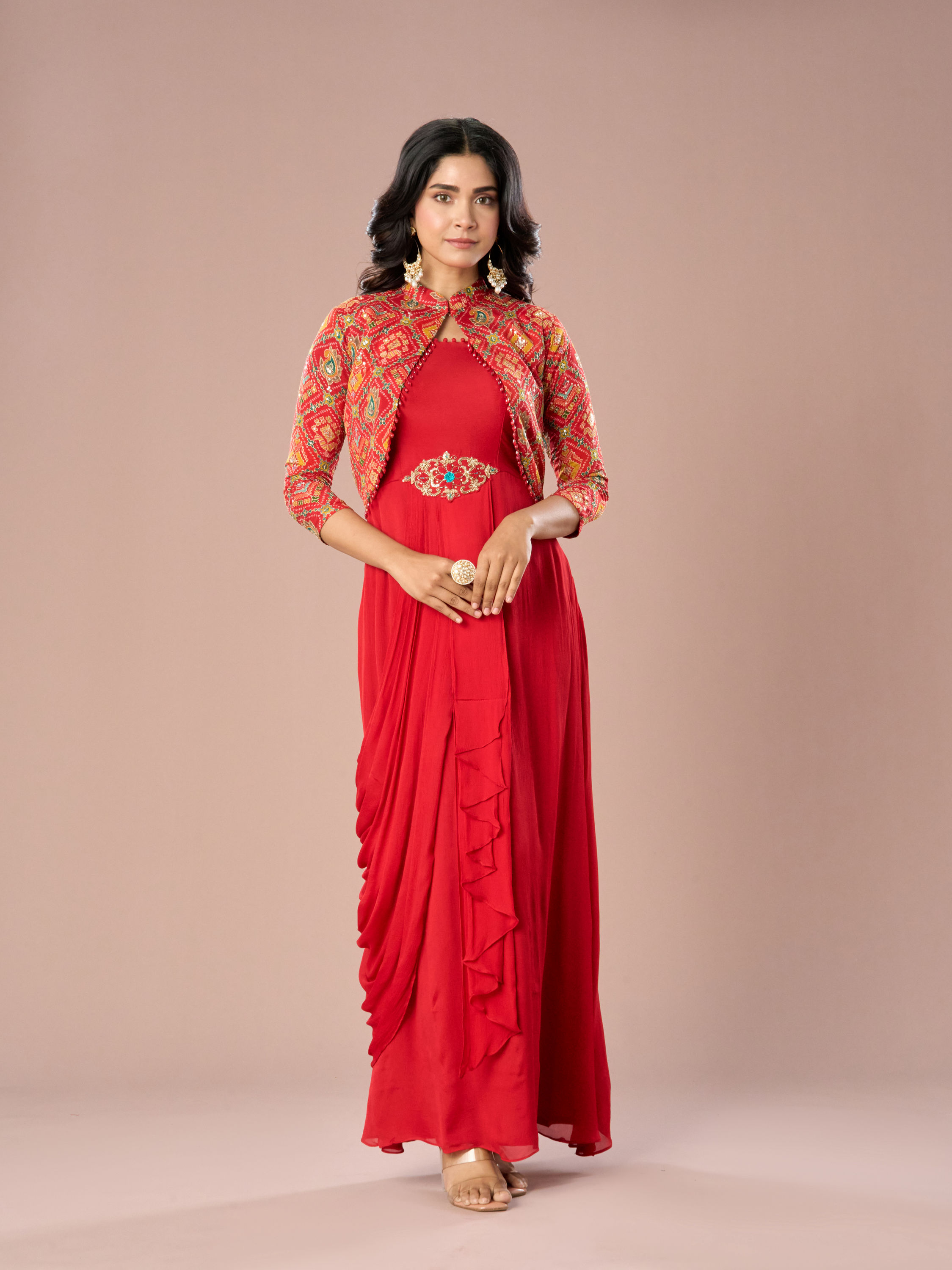 Mohey Women Regal Red Indo Western Ensemble