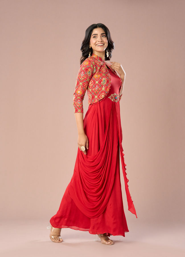 Mohey Women Regal Red Indo Western Ensemble