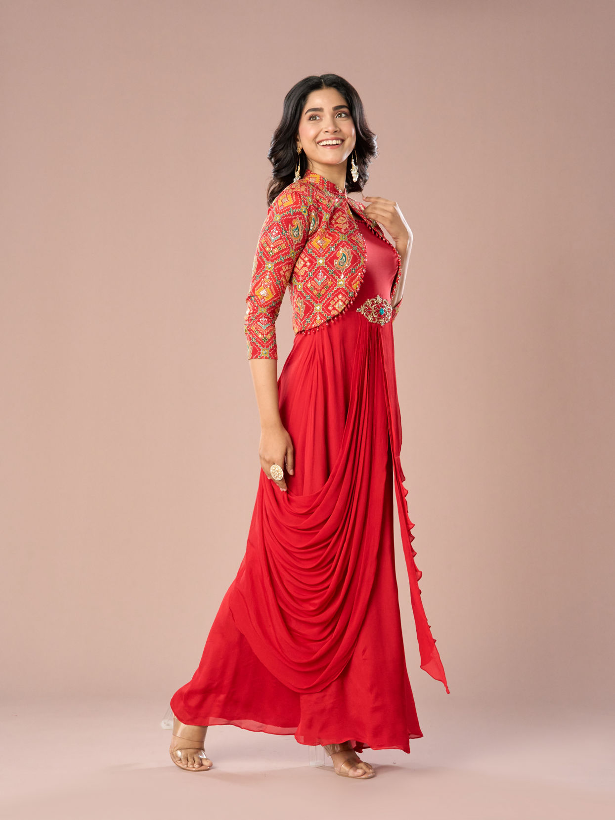 Mohey Women Regal Red Indo Western Ensemble