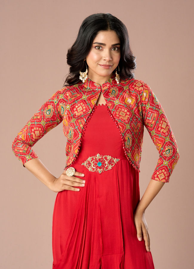 Mohey Women Regal Red Indo Western Ensemble