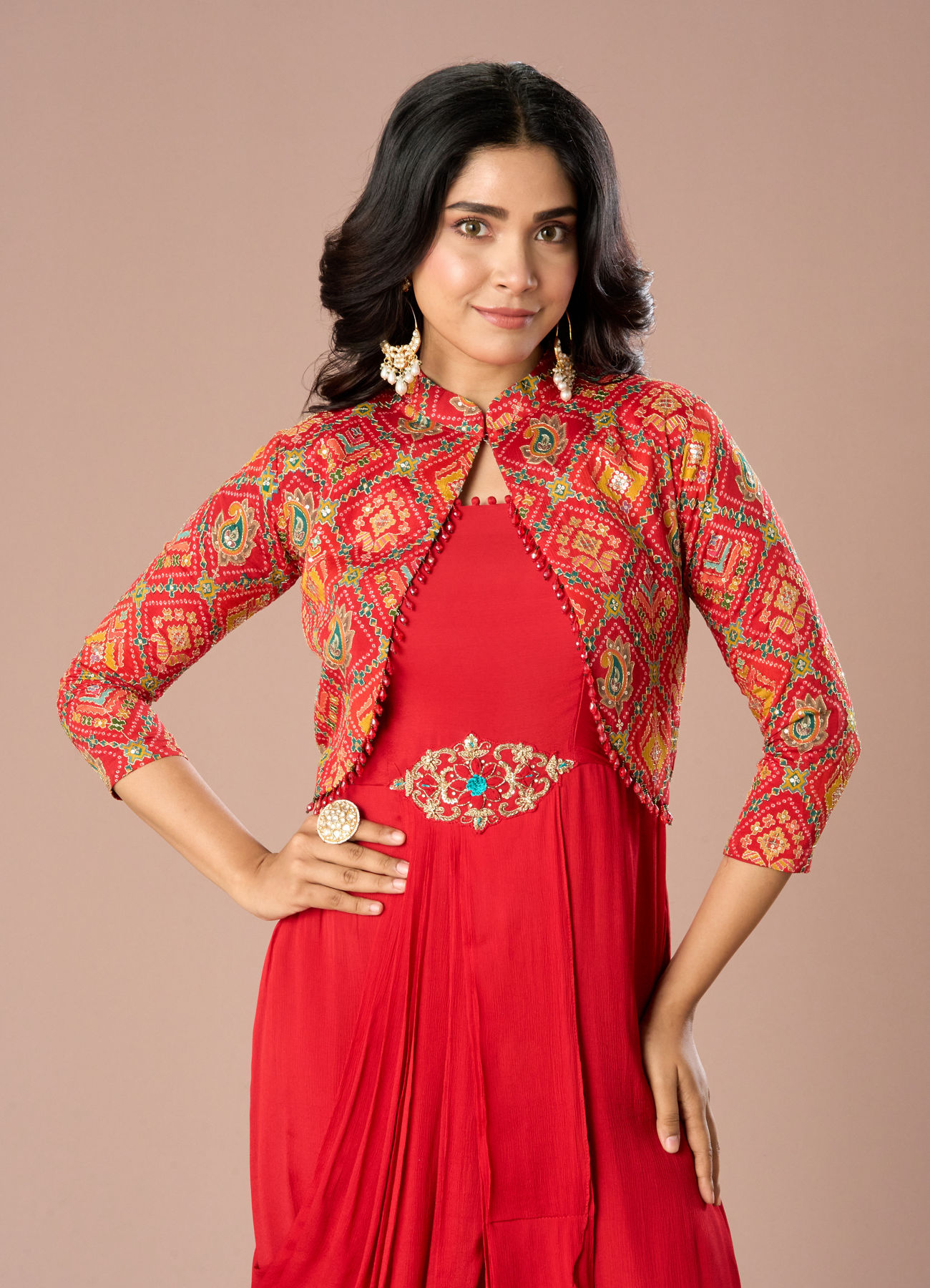 Mohey Women Regal Red Indo Western Ensemble