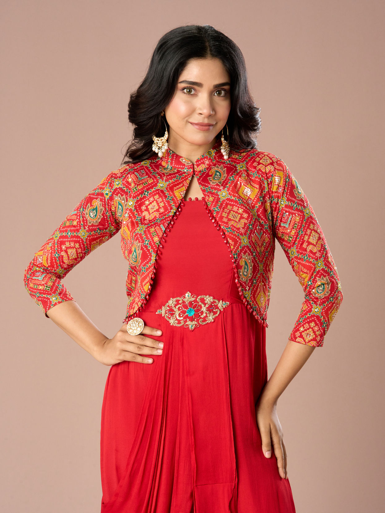 Mohey Women Regal Red Indo Western Ensemble