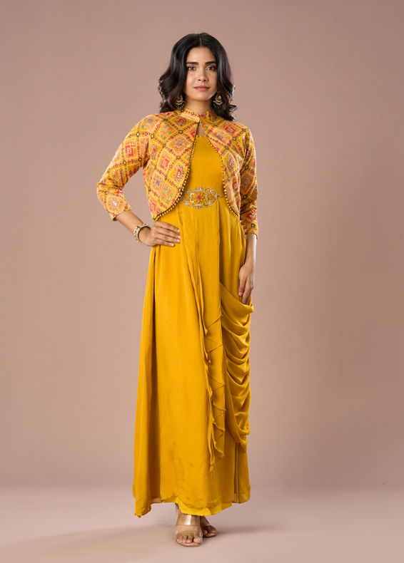 Mohey Women Radiant Mustard Yellow Indo Western