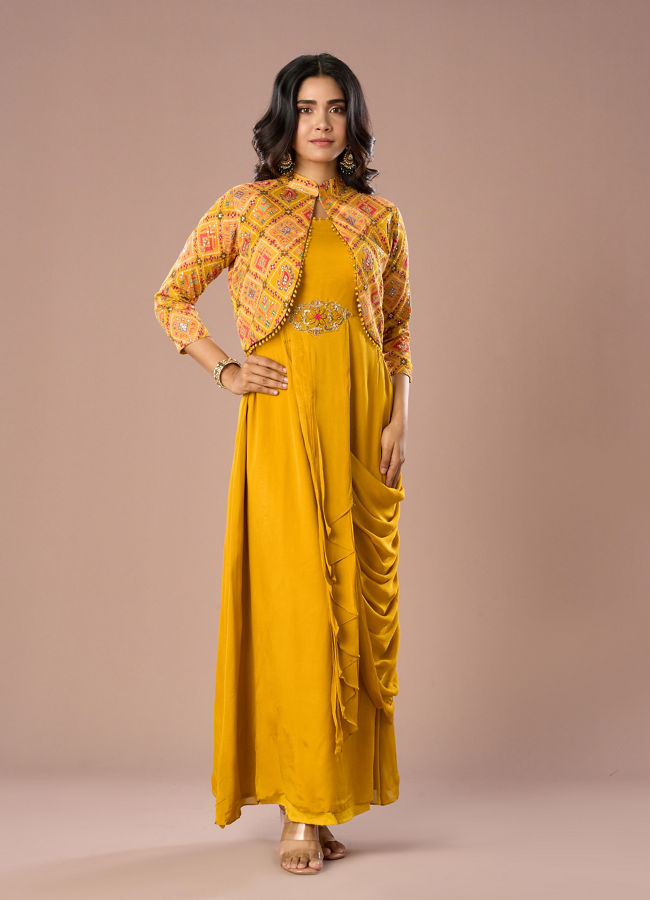 Mohey Women Radiant Mustard Yellow Indo Western