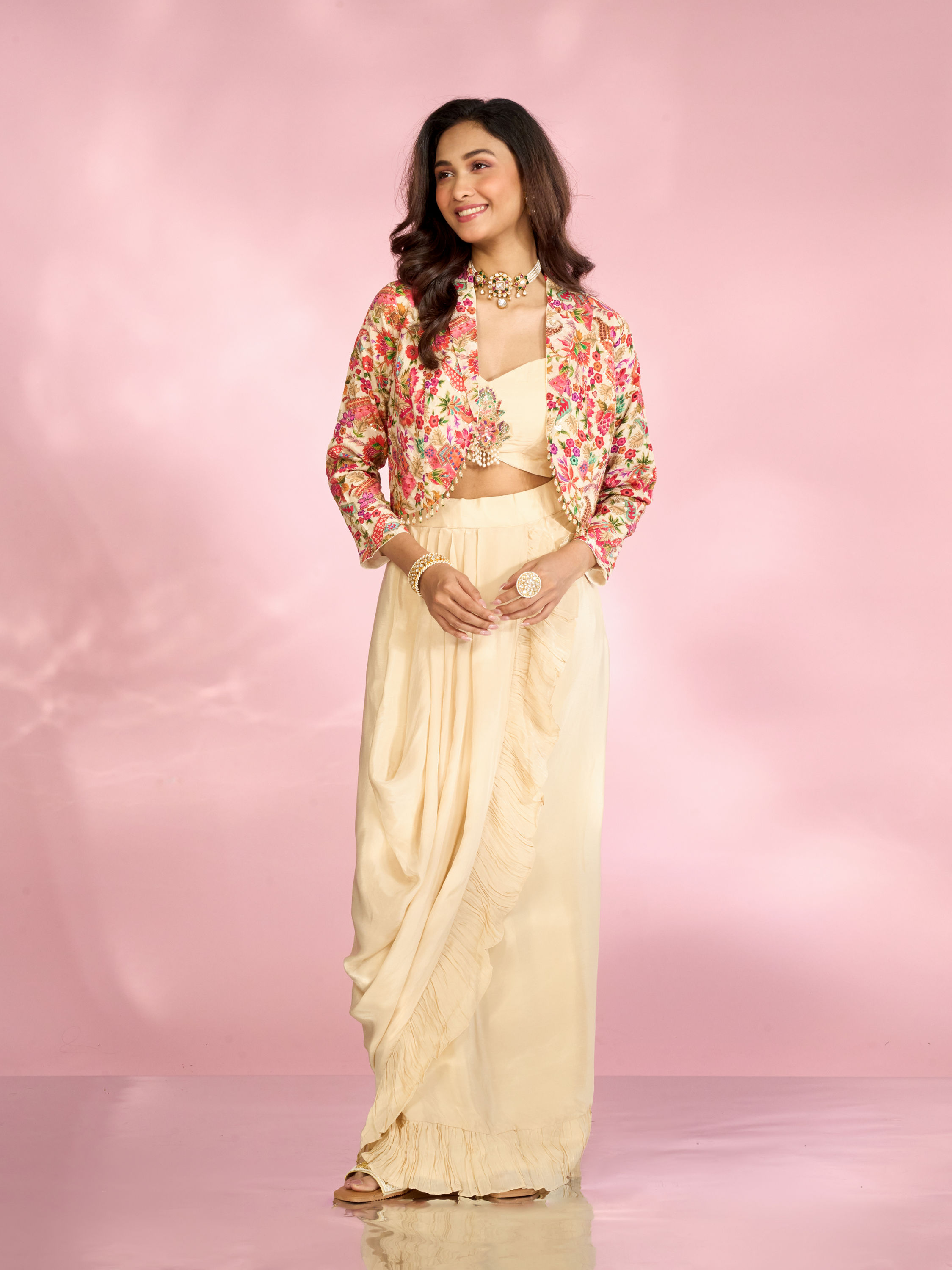 Mohey Women Cream Chic Chinon Indo Western