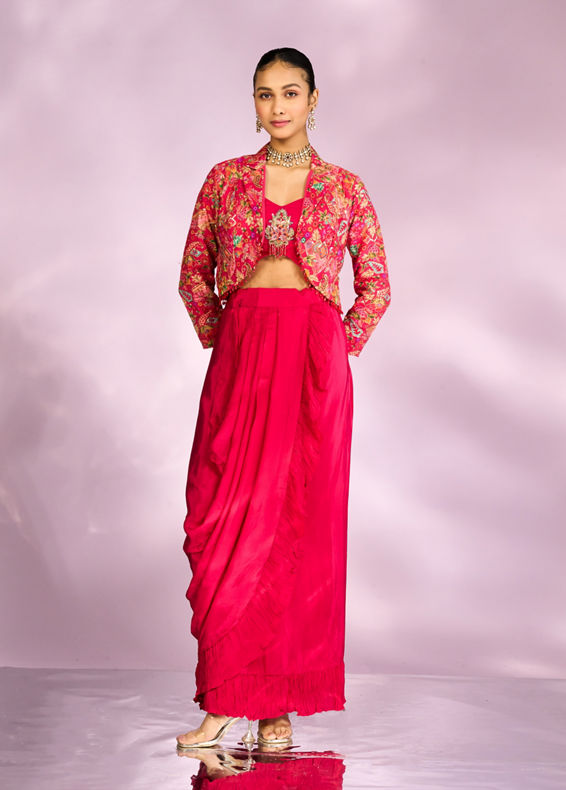 Mohey Women Exquisite Pink Hued Jacketed Indo Western Ensemble