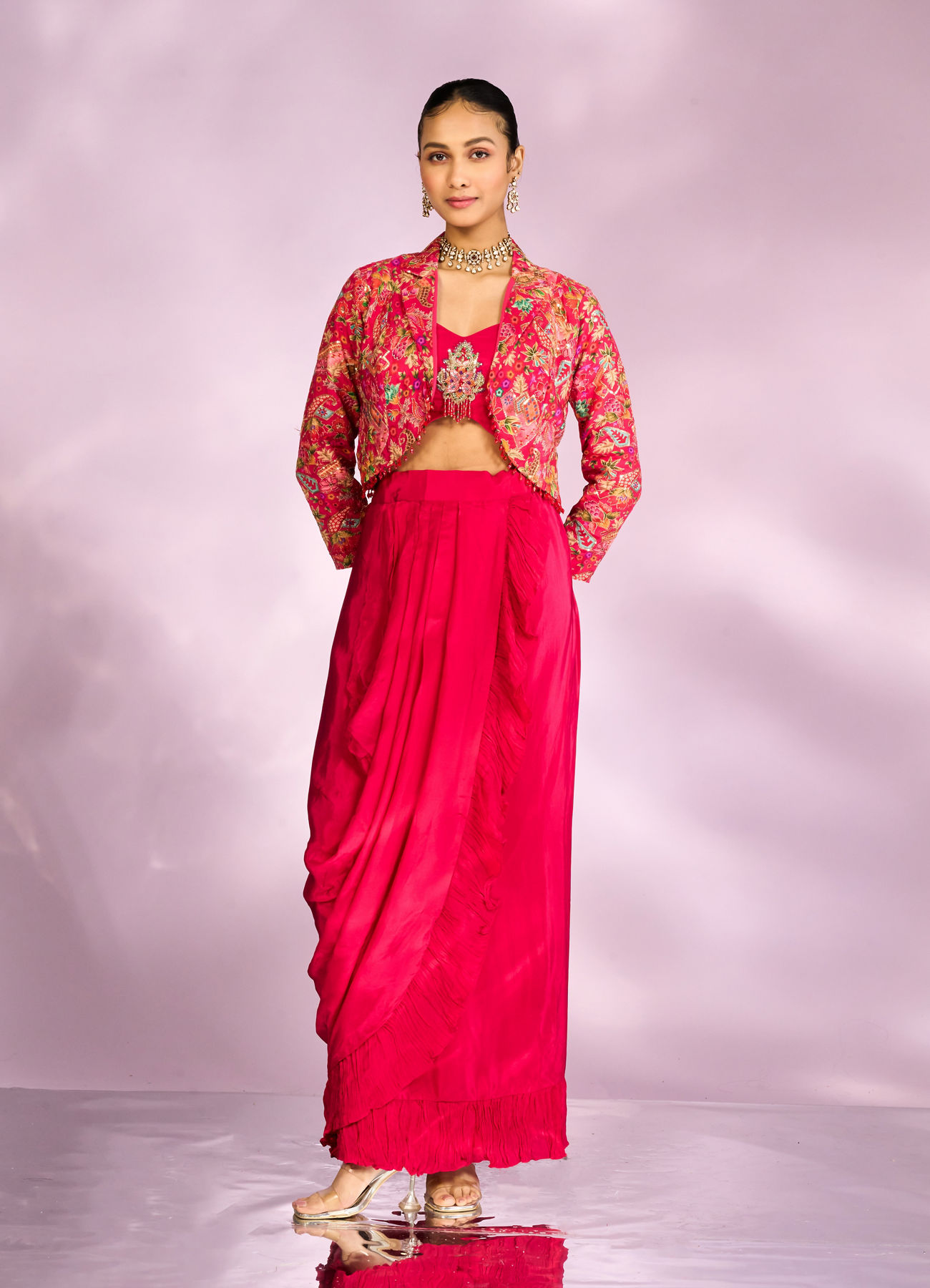 Mohey Women Exquisite Pink Hued Jacketed Indo Western Ensemble