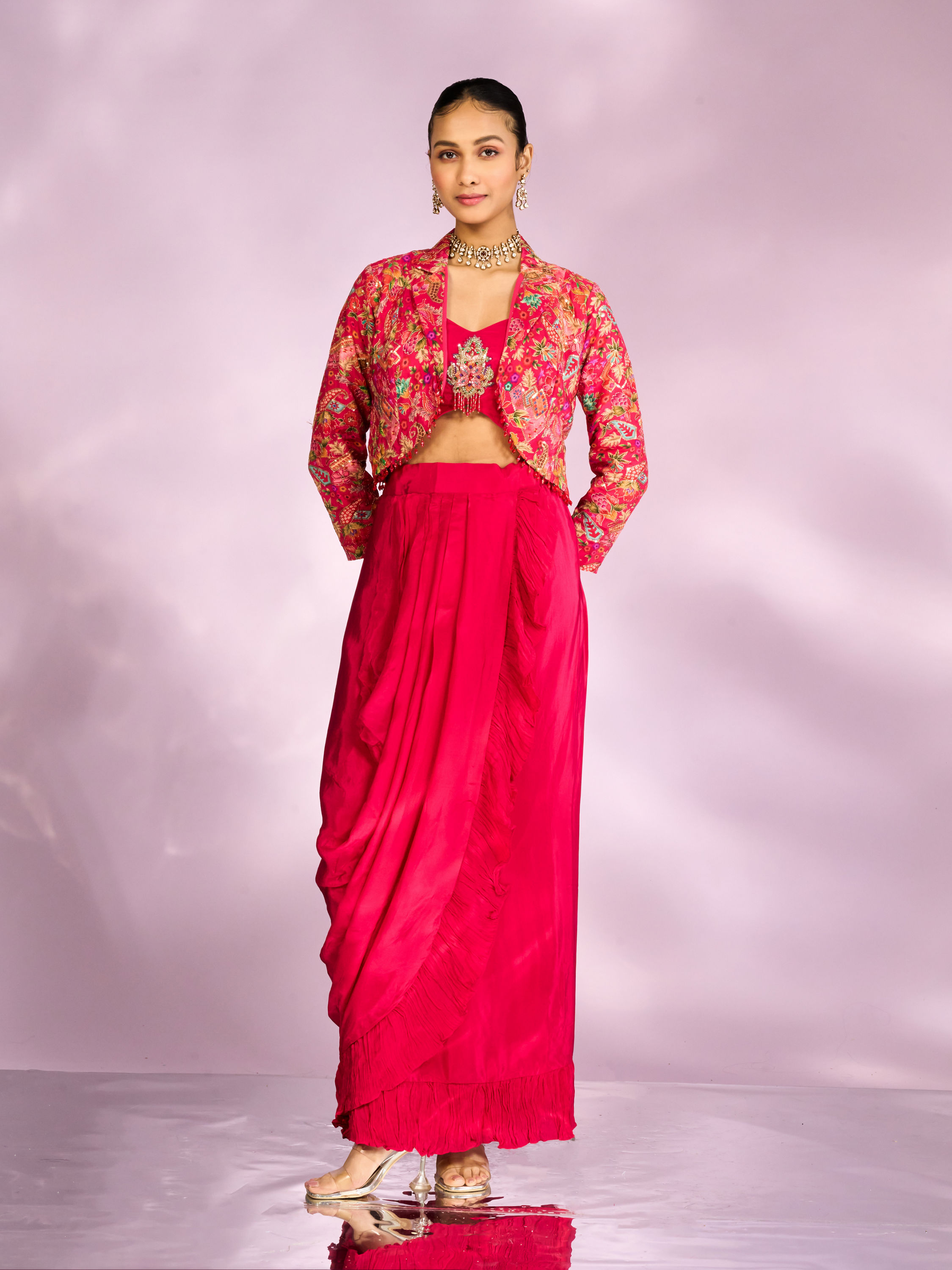 Mohey Women Exquisite Pink Hued Jacketed Indo Western Ensemble