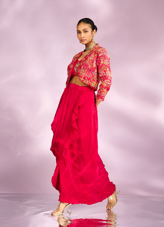 Mohey Women Exquisite Pink Hued Jacketed Indo Western Ensemble