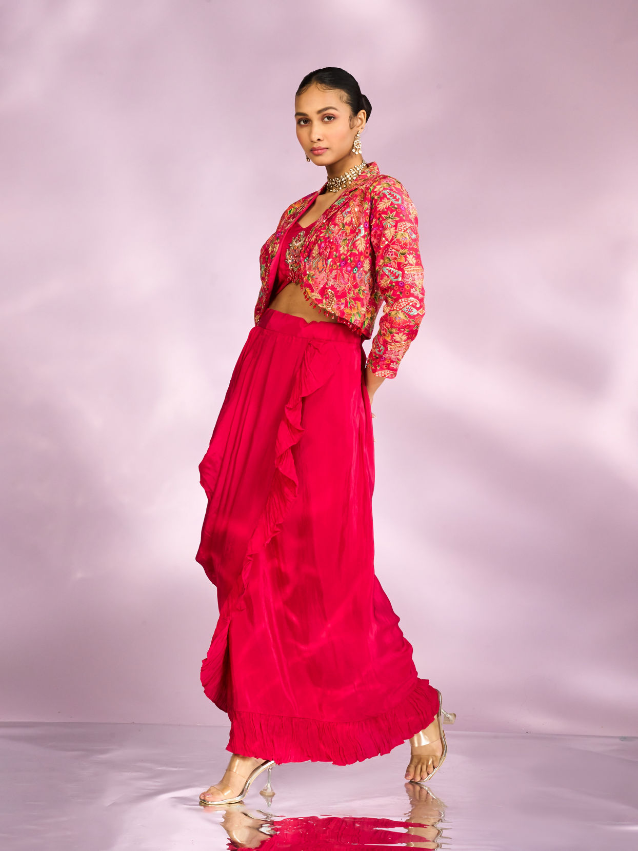 Mohey Women Exquisite Pink Hued Jacketed Indo Western Ensemble