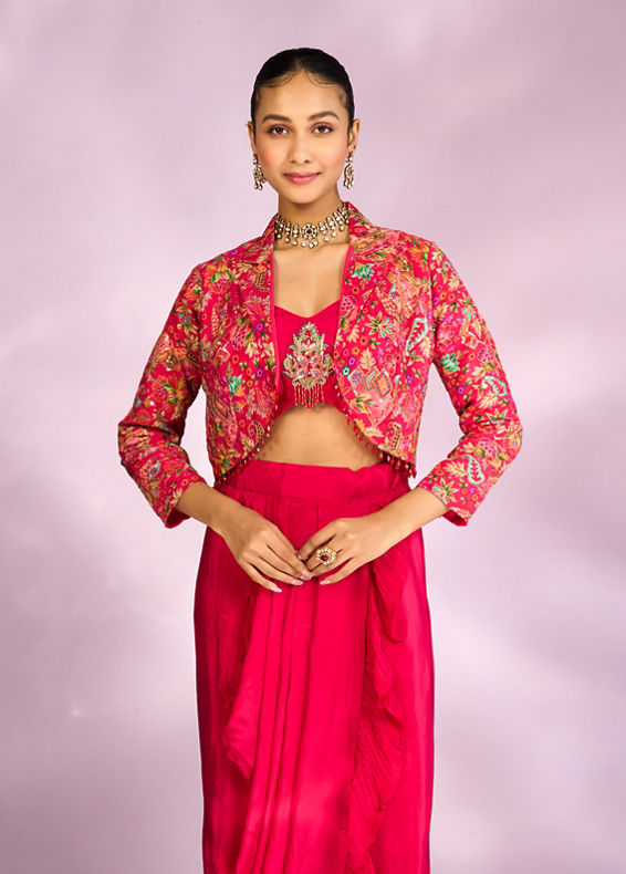 Mohey Women Exquisite Pink Hued Jacketed Indo Western Ensemble