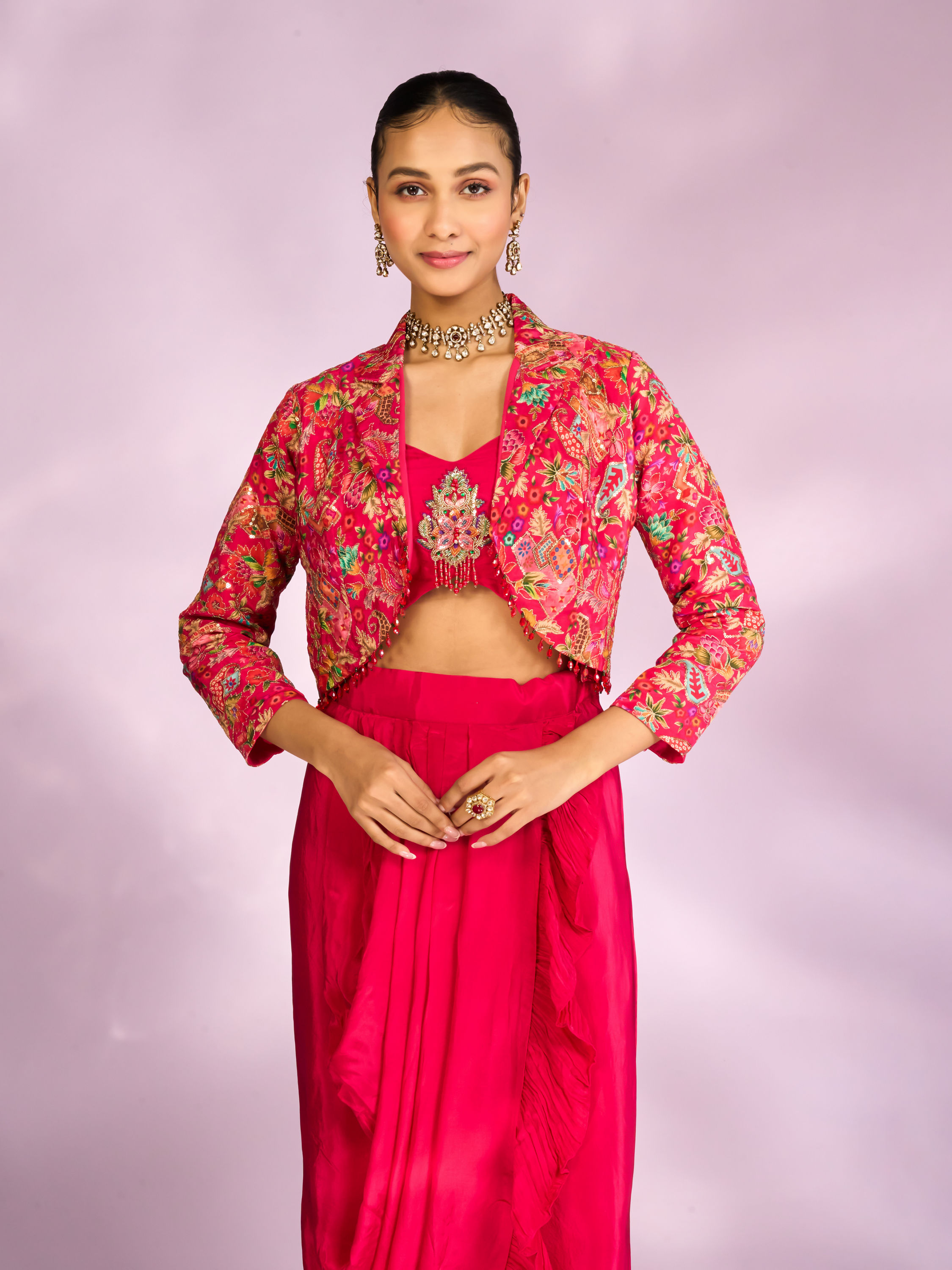 Mohey Women Exquisite Pink Hued Jacketed Indo Western Ensemble