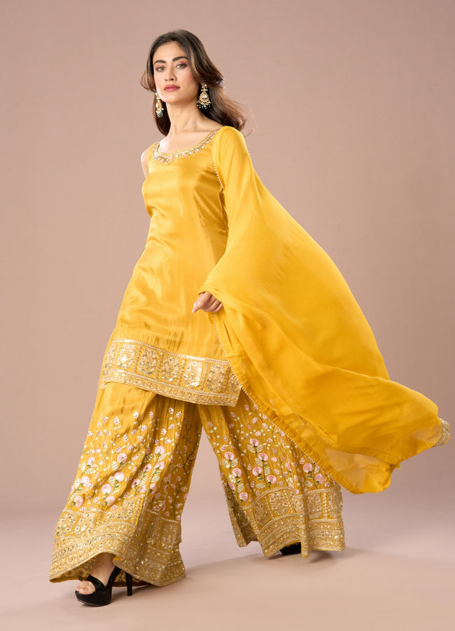 Mohey Women Mustard Yellow Palazzo Suit