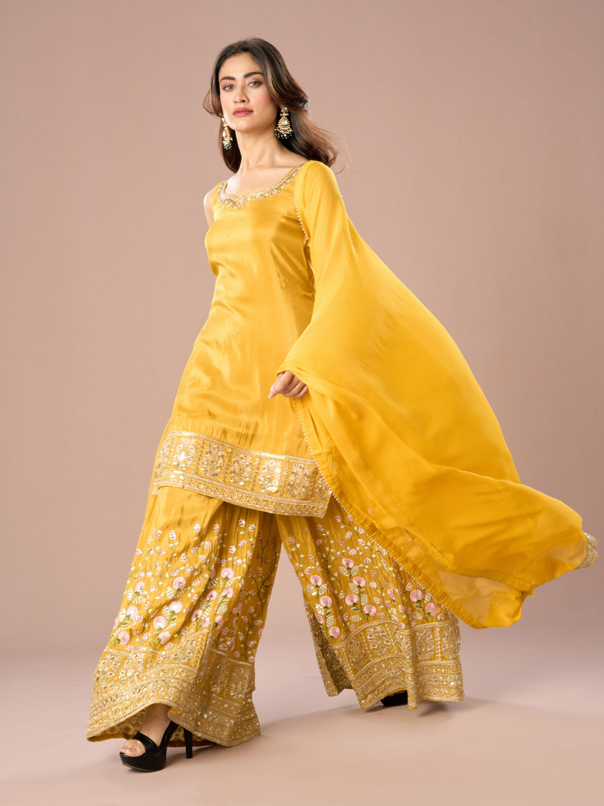 Mohey Women Mustard Yellow Palazzo Suit