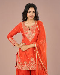 Mohey Women Vibrant Orange Sharara Suit Set